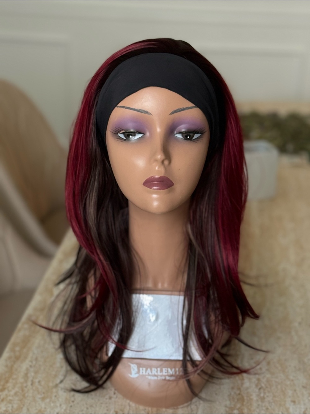 BNWT-Headband Wig in Burgundy Ombre for Women